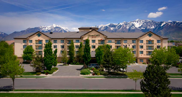 Before the exterior redesign of the Courtyard by Marriott in Sandy, Utah