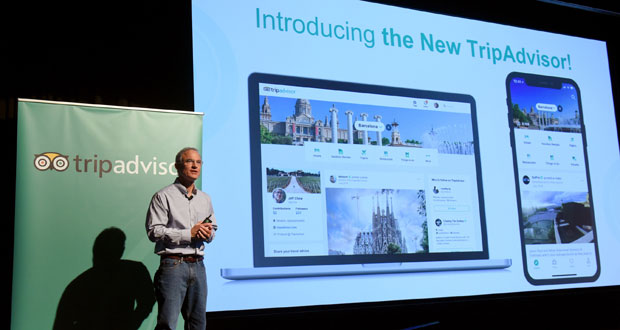 Steve Kaufer, CEO, introduced the new TripAdvisor travel feed on Sept. 17, 2018 in New York City.