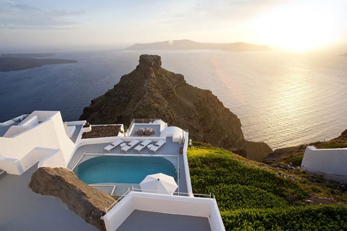 ‘The Villa’ Private Pool Terrace View at Grace Hotel Santorini, Auberge Resorts Collection
