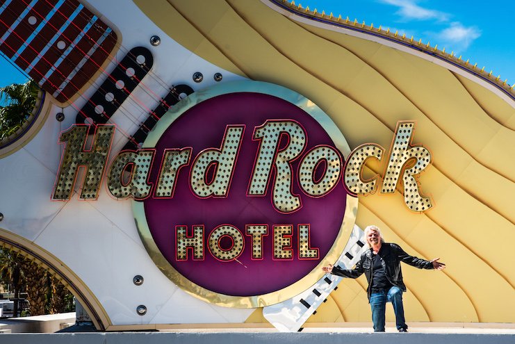 Virgin Group founder Sir Richard Branson stands outside Hard Rock Hotel & Casino Las Vegas during the announcement in April 2018 that the property would become Virgin Hotel Las Vegas.