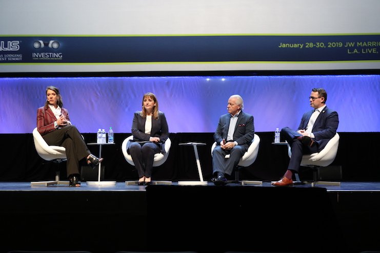 From the left, Caroline Beteta, President & CEO, Visit California; Gloria R. Guevara Manzo, President & CEO, World Travel & Tourism Council; Roger Dow, President & CEO, U.S. Travel Association; and Brian Crawford, SVP Government Affairs, American Hotel & Lodging Association discuss travel and tourism at ALIS.