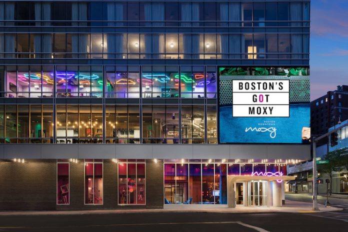 Exterior of Moxy Boston Downtown.