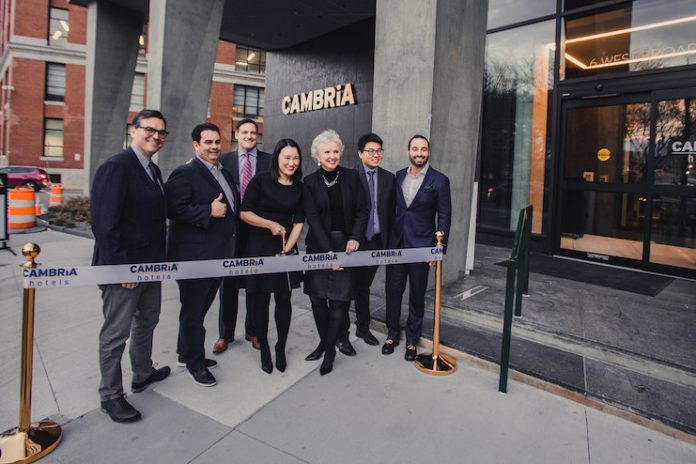 Left to right: Kevin Deabler, lead architect, RODE Architects; Ryan Sillery, principal and owner, City Point Capital; Mark Shalala, vice president of upscale franchise development, Choice Hotels; Fan Du, principal and CEO, Qianlong Property Development; Janis Cannon, senior vice president of upscale brands, Choice Hotels; Willie Guo, principal Qianlong Property Development; Justin Jabara, vice president of development and acquisitions, Meyer Jabara Hotels.