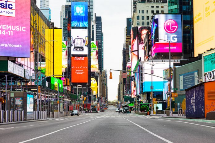 Times Square on March 28, 2020, after self-quarantine and social distancing was put in place in New York City to slow the spread of the COVID-19 pandemic.