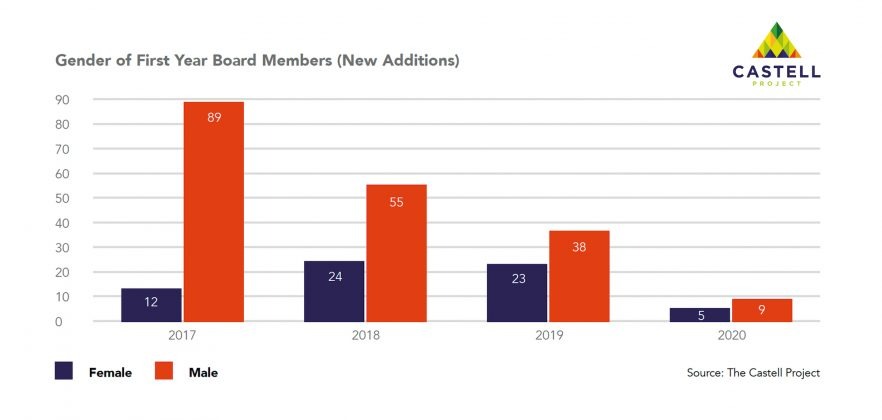 Castell Project Public Board Diversity - Gender of First Year Board Members New Additions