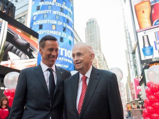 Arne Sorenson and J.W. Marriott, Jr., in Time Square.