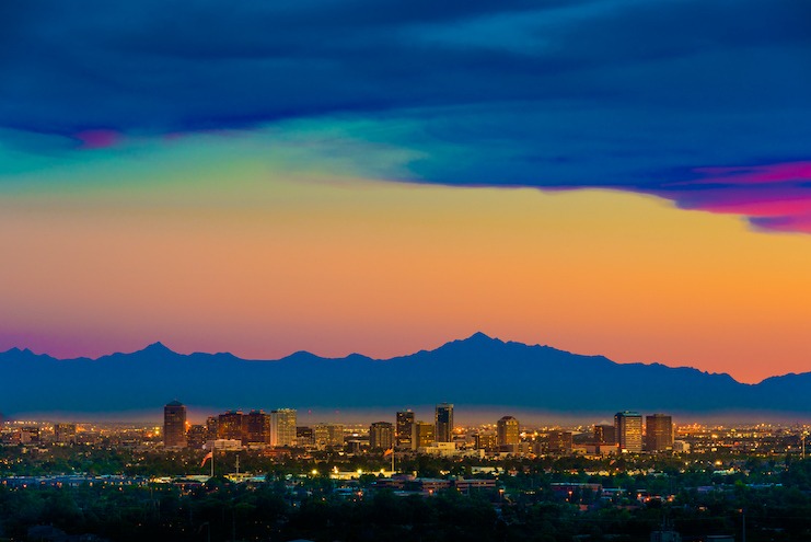 Aerial view of Phoenix, Arizona, skyline as seen from Scottsdale