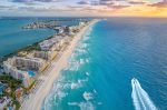 Cancun coast with sun