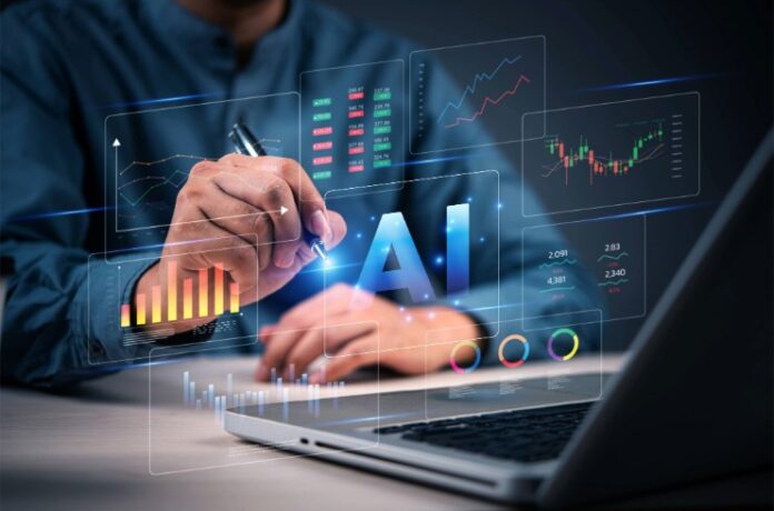 AdobeStock_1469677067-AI-stock AI and data analysis for financial report with digital charts, dashboard, and virtual interface on laptop AI stock